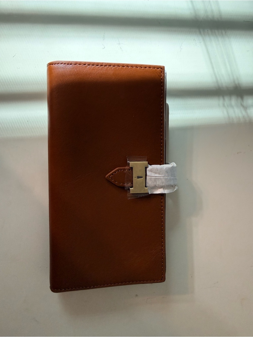 Portland Leather vintage Tan Leather Long Wallet with Gold-Tone H Closure.